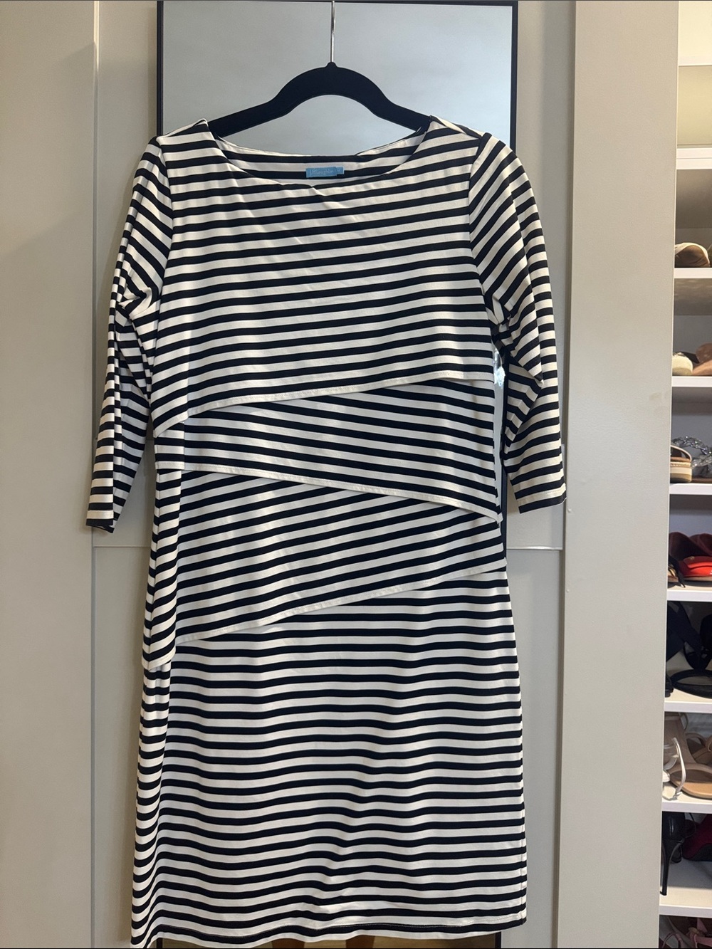 J. McLaughlin Black and White Striped Boatneck Mini Dress